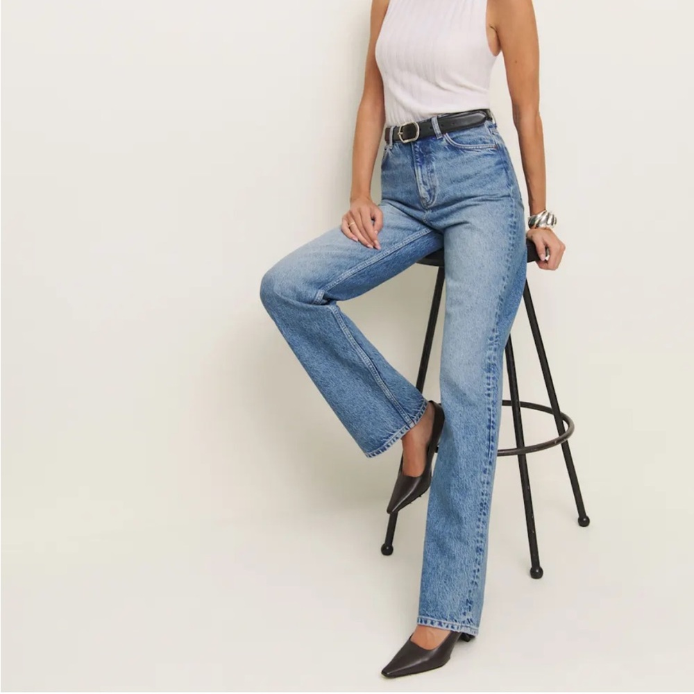 Reformation Blue Wilder High Rise Wide Leg